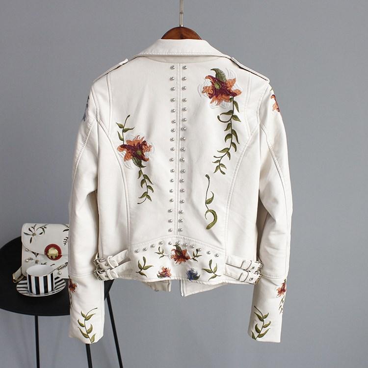 Kort imitatieleren jasje dames met bloemenprint en lange mouwen 4