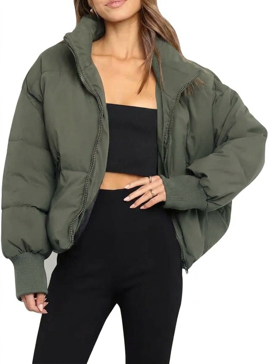 Korte puffer jas dames gewatteerd met rits 3