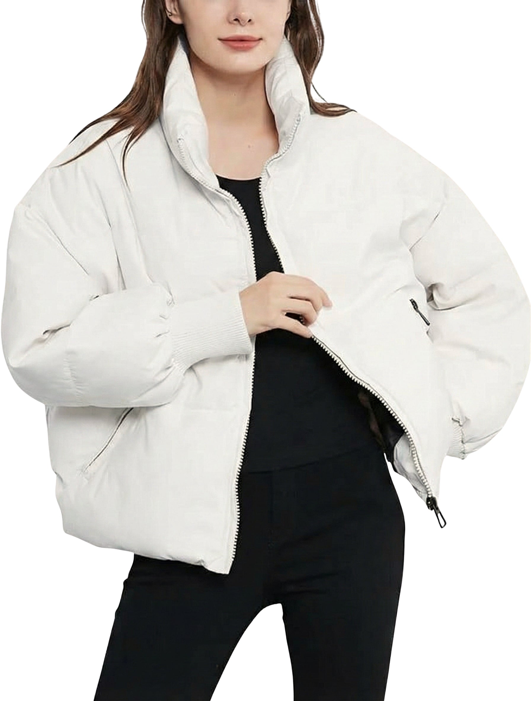 Korte puffer jas dames gewatteerd met rits 4