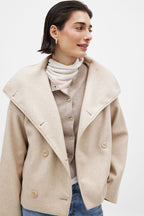 Korte trenchcoat dames oversized met brede revers en dubbele knooprij 3