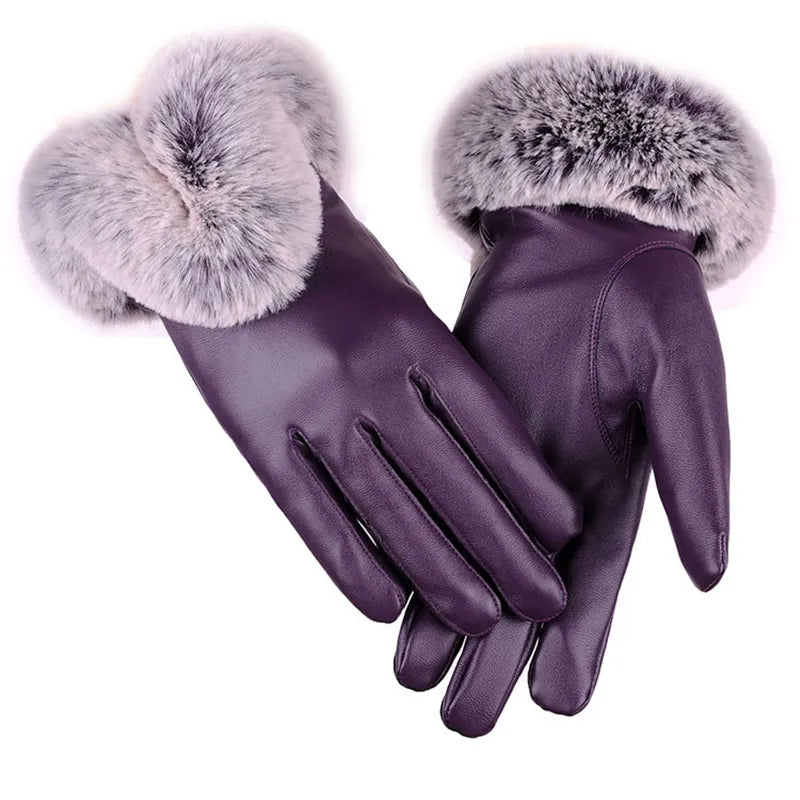 Kunstleren handschoenen dames met imitatiebont en touchscreen 1