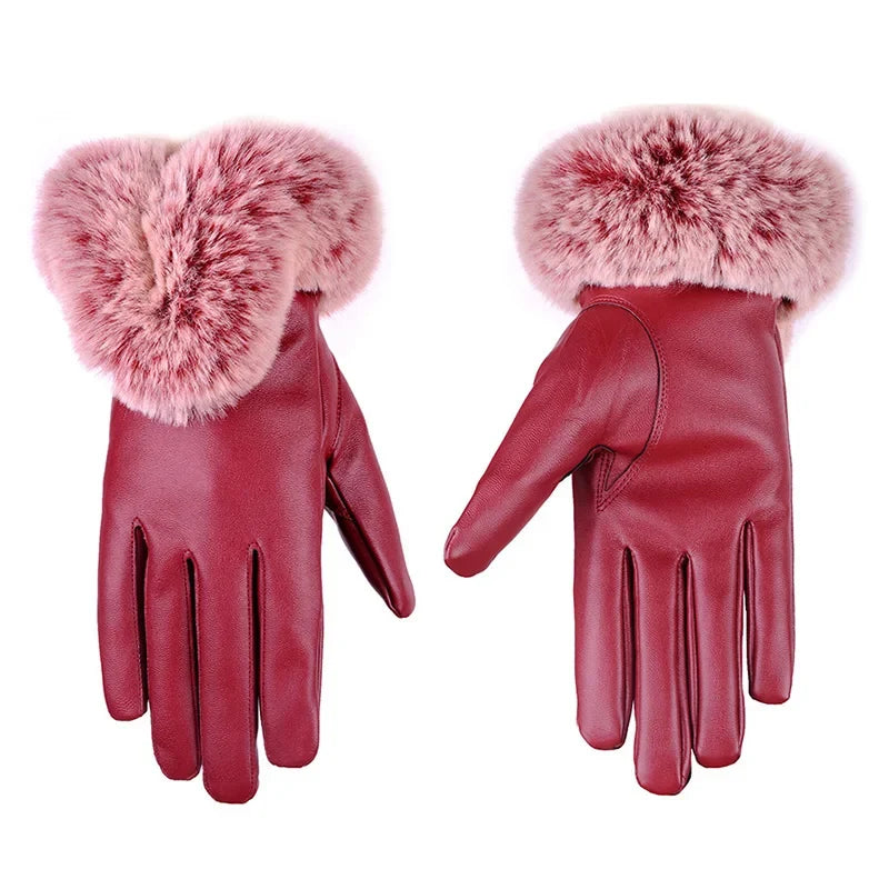 Kunstleren handschoenen dames met imitatiebont en touchscreen 8