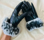 Kunstleren handschoenen dames met imitatiebont en touchscreen 9