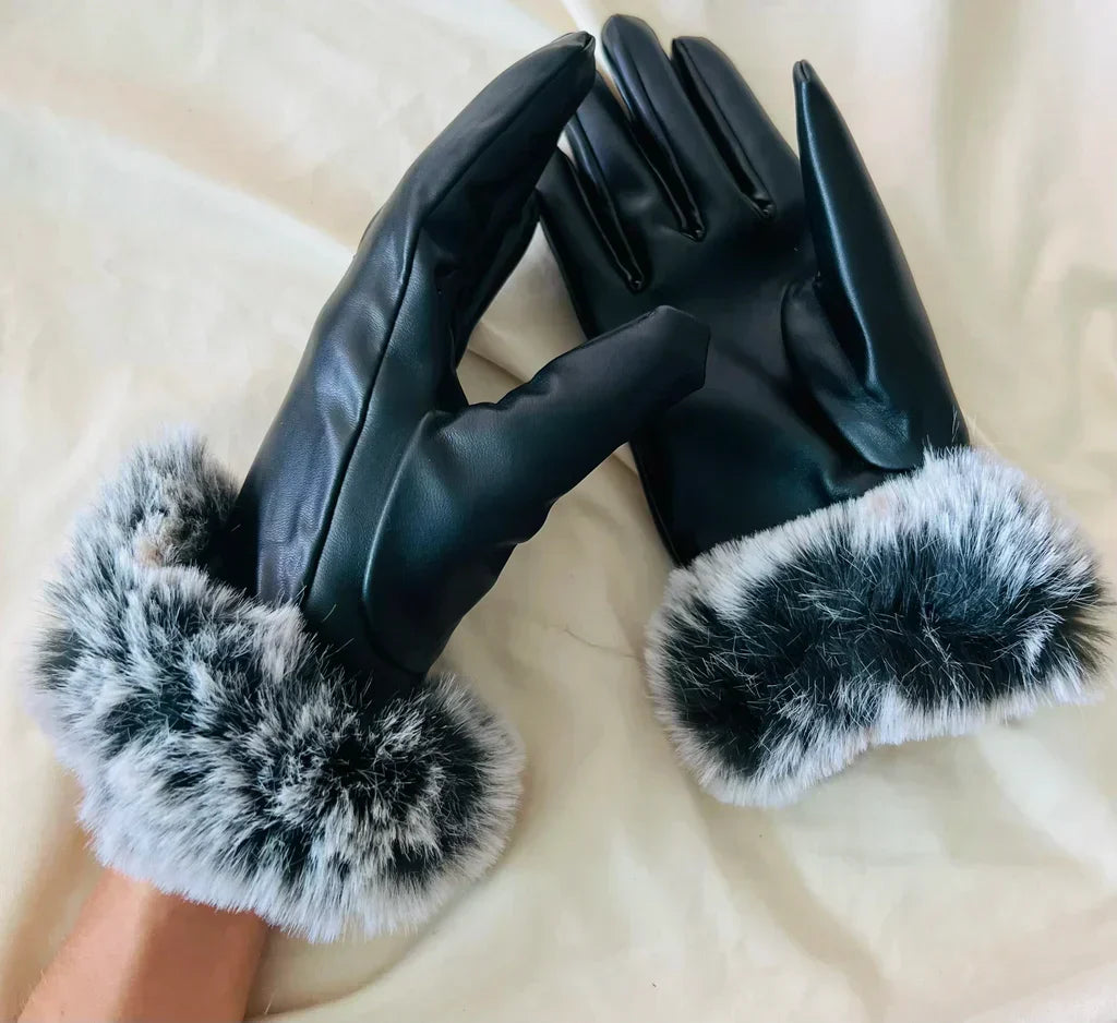 Kunstleren handschoenen dames met imitatiebont en touchscreen 9