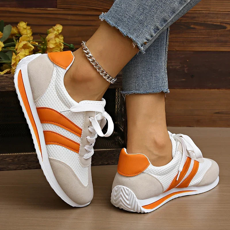 Lage sneakers dames met veters, mesh bovenwerk en gewatteerde boord 5