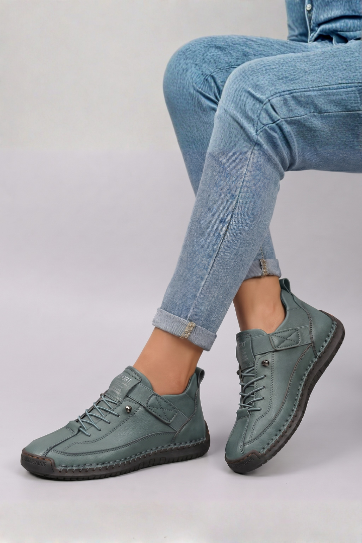 Lage sneakers dames van leer met veters en gestikte zool 4