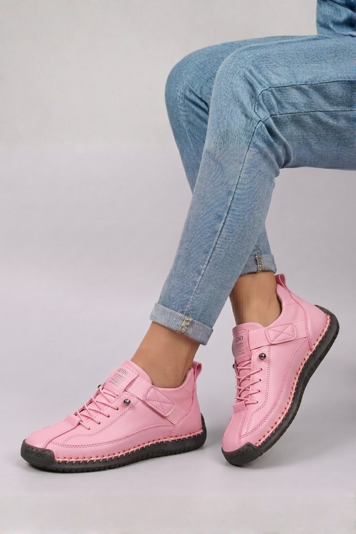Lage sneakers dames van leer met veters en gestikte zool 6