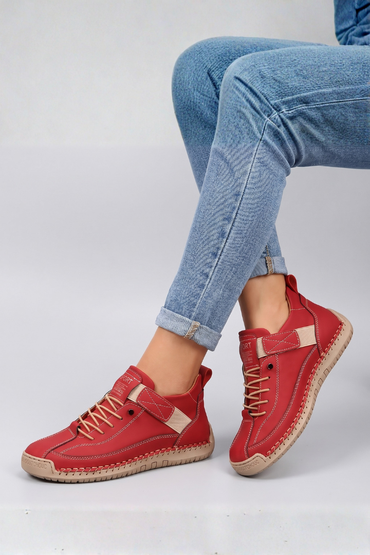 Lage sneakers dames van leer met veters en gestikte zool 7