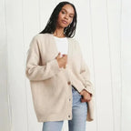 Lang gebreid vest dames oversized met ribstructuur en knoopsluiting 2