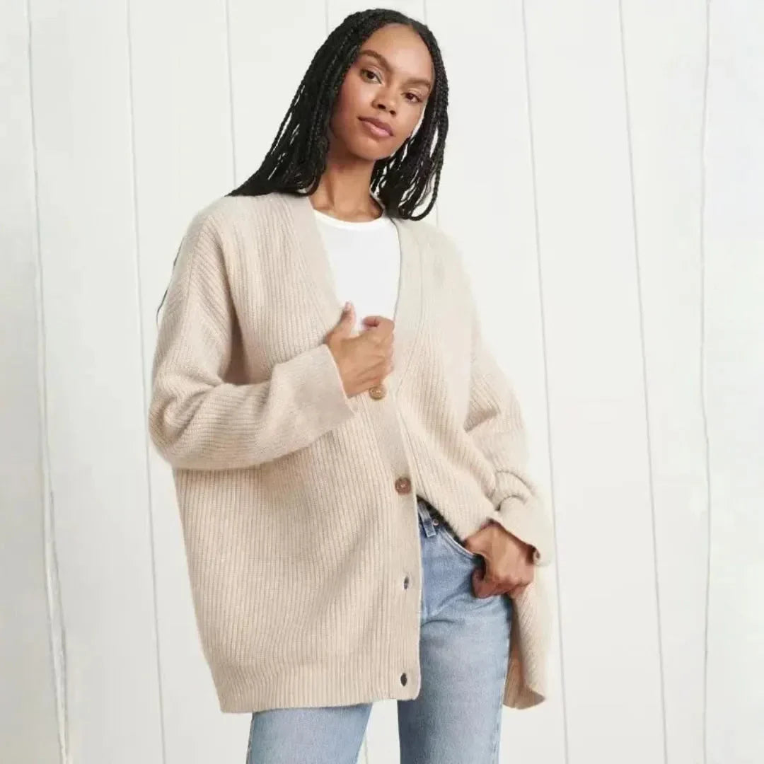 Lang gebreid vest dames oversized met ribstructuur en knoopsluiting 2