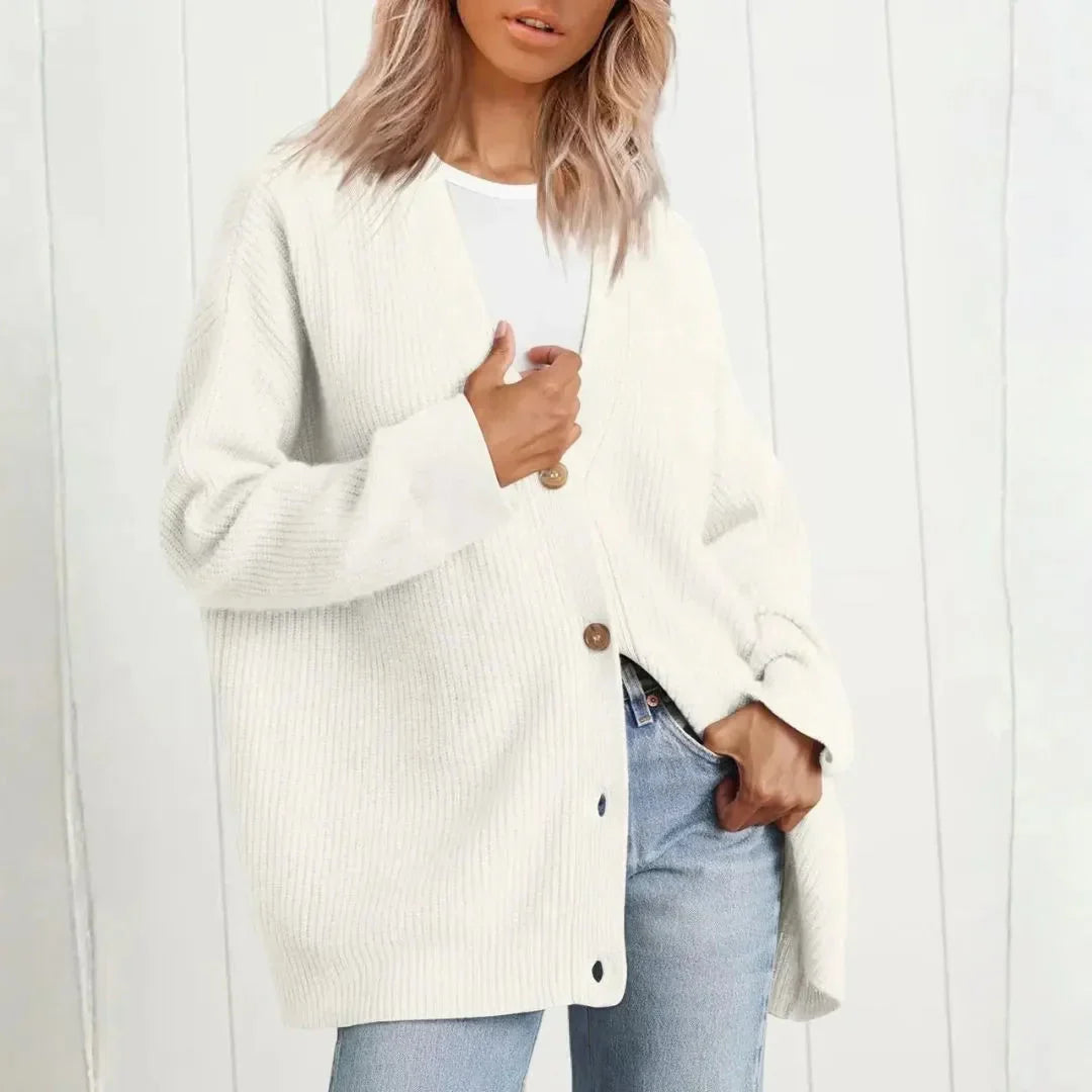 Lang gebreid vest dames oversized met ribstructuur en knoopsluiting 4