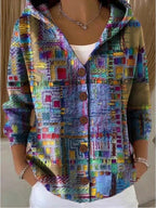 Lang vest dames met capuchon en patchwork 1