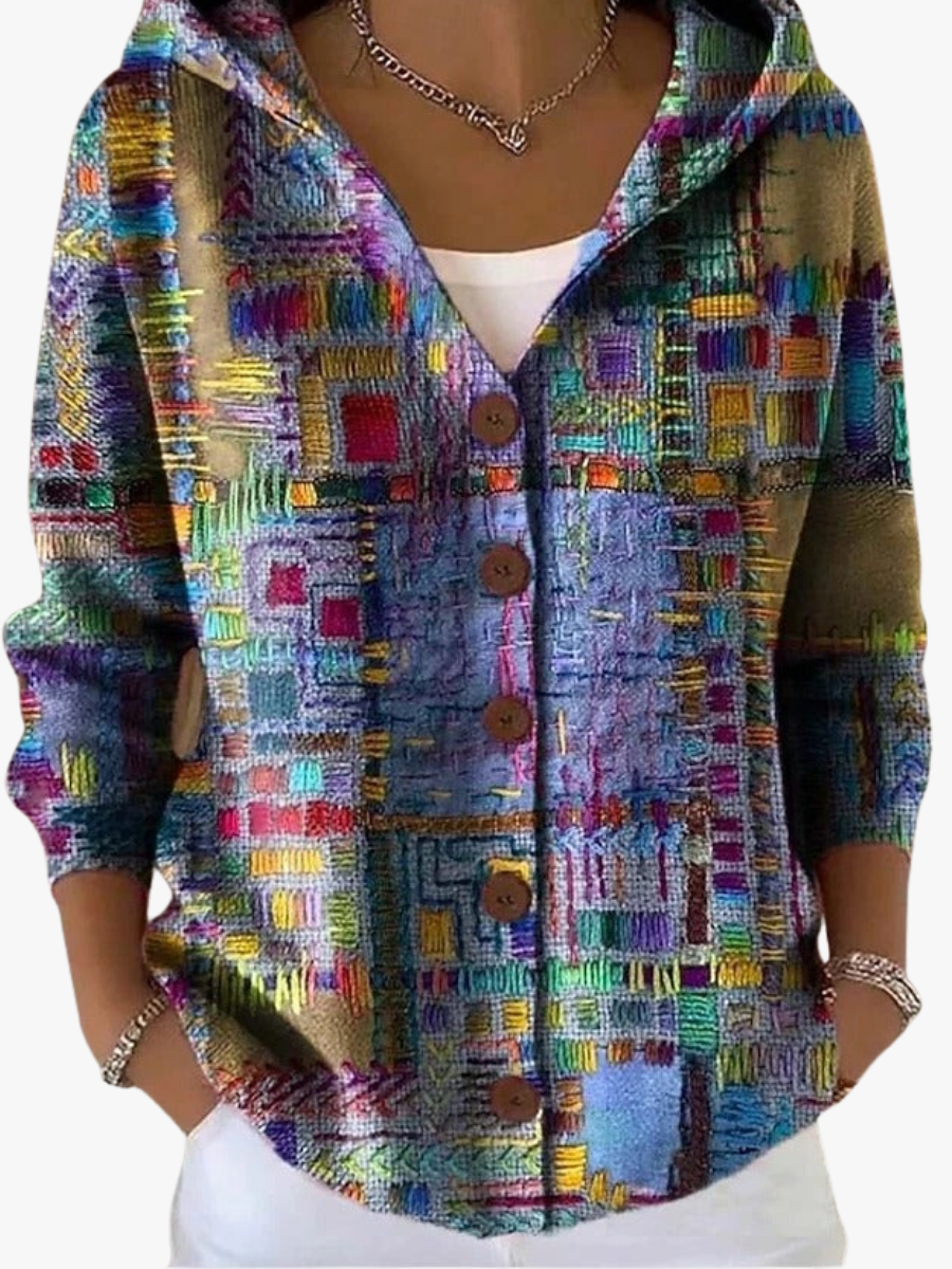 Lang vest dames met capuchon en patchwork 12