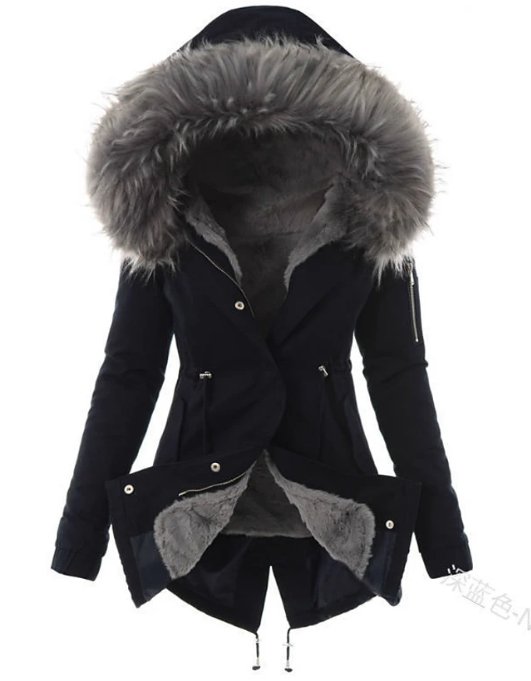 Lange parka winterjas dames met capuchon en verstelbare taille 1