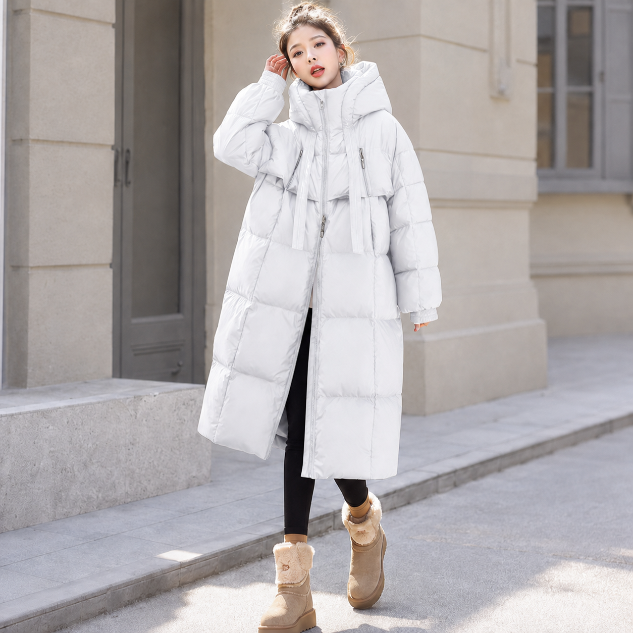 Lange parka winterjas dames met capuchon en zachte voering 3