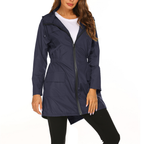 Lange regenjas dames waterafstotend met capuchon en elastische taille 1