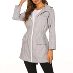 Lange regenjas dames waterafstotend met capuchon en elastische taille 4