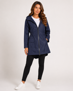 Lange regenjas dames waterafstotend met capuchon en elastische taille 5