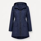 Lange regenjas dames waterafstotend met capuchon en elastische taille 6