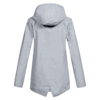 Lange regenjas dames waterdicht met capuchon, rits en klepzakken 10