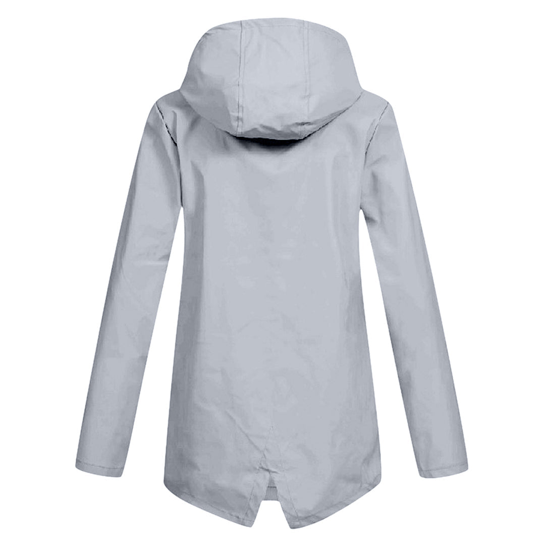 Lange regenjas dames waterdicht met capuchon, rits en klepzakken 10