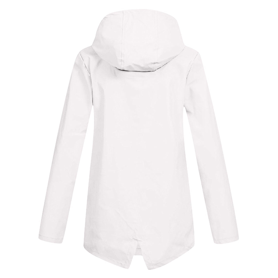 Lange regenjas dames waterdicht met capuchon, rits en klepzakken 11