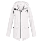 Lange regenjas dames waterdicht met capuchon, rits en klepzakken 4