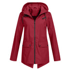 Lange regenjas dames waterdicht met capuchon, rits en klepzakken 6