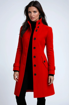 Lange trenchcoat dames met knoopsluiting en zakken 3