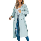 Lange trenchcoat dames met verstelbare ceintuur en dubbele knooprij 2