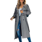 Lange trenchcoat dames met verstelbare ceintuur en dubbele knooprij 3