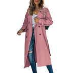 Lange trenchcoat dames met verstelbare ceintuur en dubbele knooprij 5