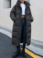 Lange winterjas dames maxi gewatteerd met capuchon 1