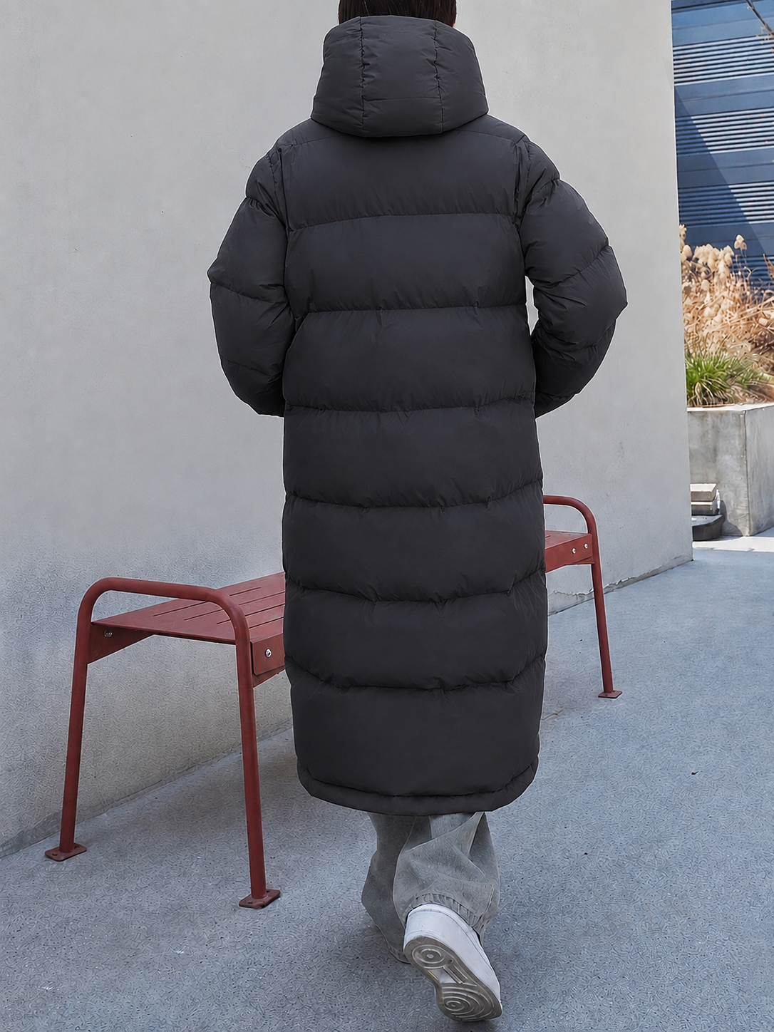 Lange winterjas dames maxi gewatteerd met capuchon 7