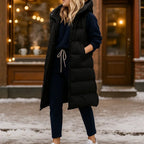 Lange winterjas dames met capuchon en gewatteerd ontwerp 2
