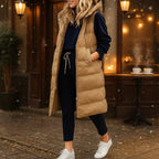 Lange winterjas dames met capuchon en gewatteerd ontwerp 3