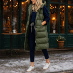Lange winterjas dames met capuchon en gewatteerd ontwerp 5