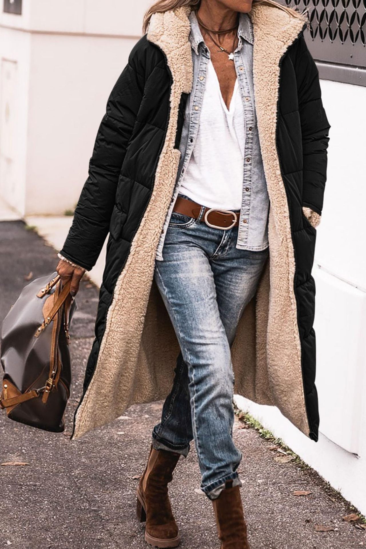 Lange winterjas dames met fleece voering en elegante lijn 1