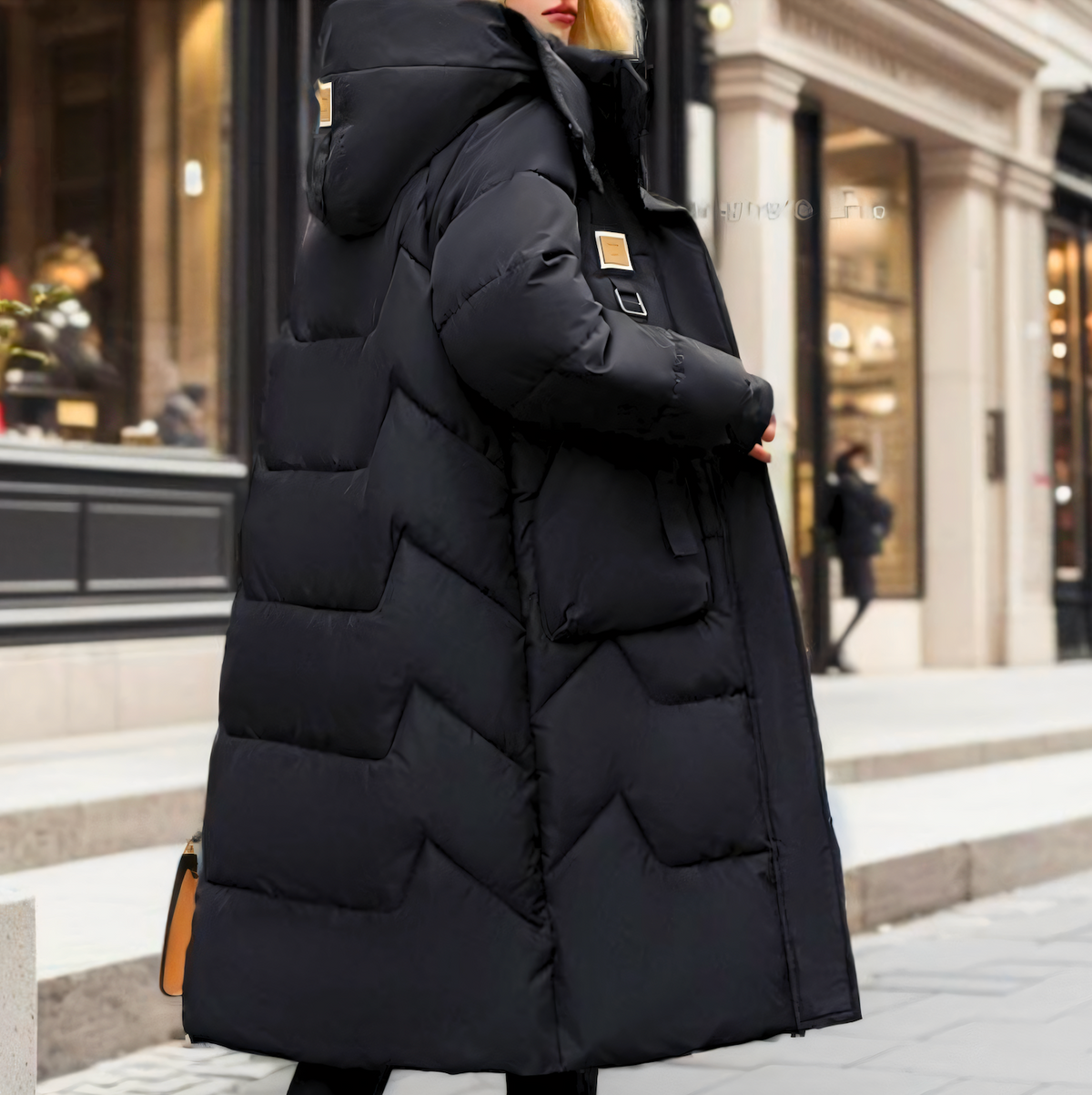 Lange winterjas dames oversized gewatteerd met capuchon 4