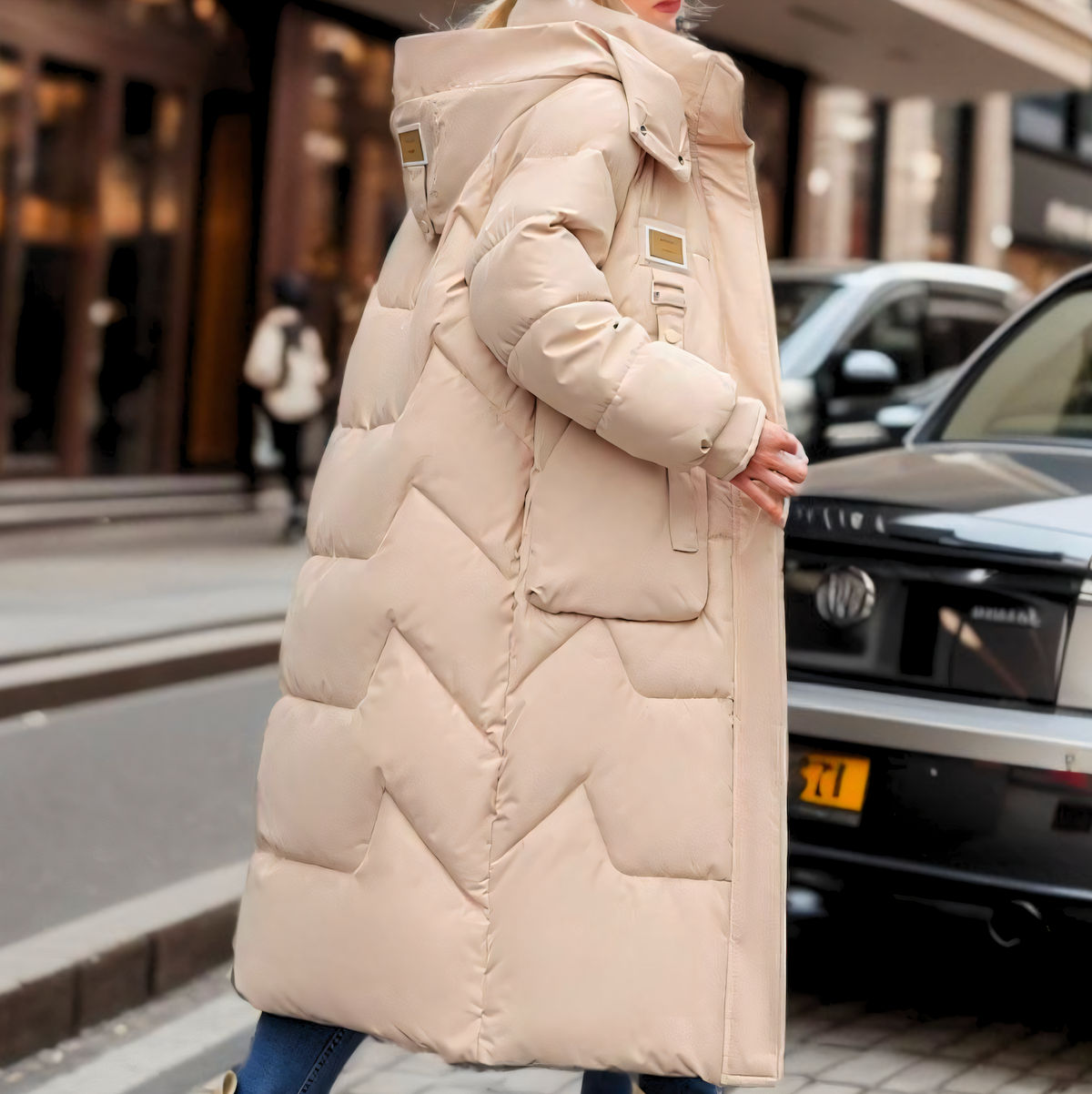 Lange winterjas dames oversized gewatteerd met capuchon 5