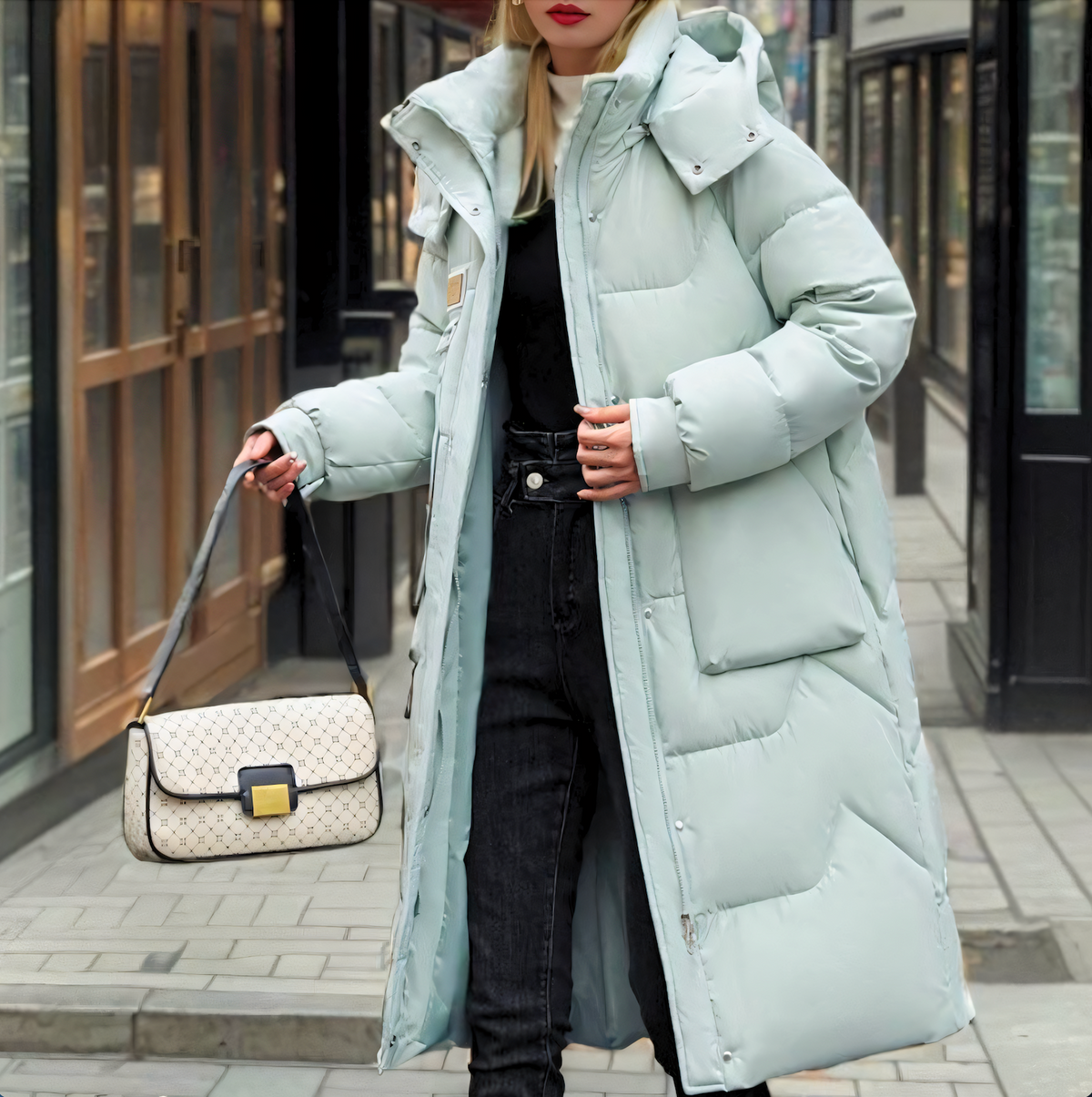 Lange winterjas dames oversized gewatteerd met capuchon 7