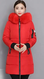 Lange winterjas dames parka gewatteerd met bontkraag en capuchon 1