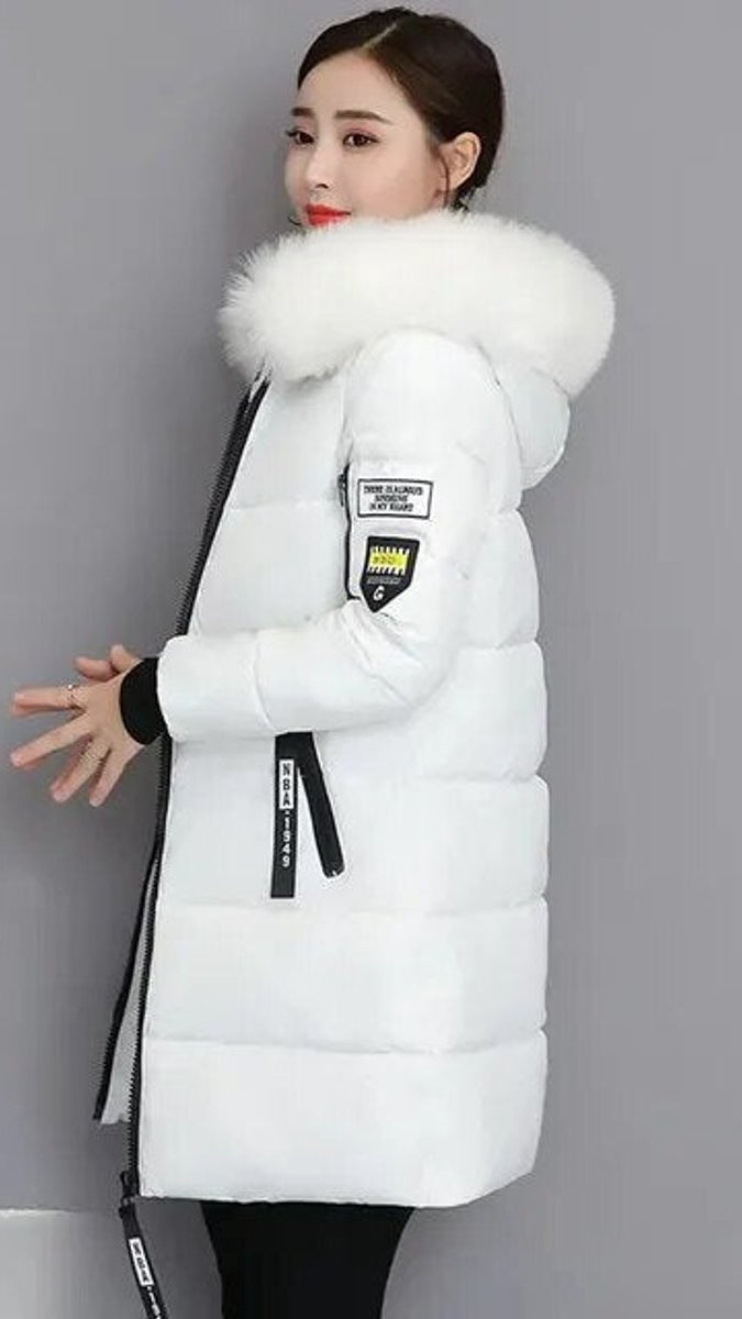 Lange winterjas dames parka gewatteerd met bontkraag en capuchon 2