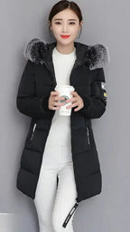 Lange winterjas dames parka gewatteerd met bontkraag en capuchon 3