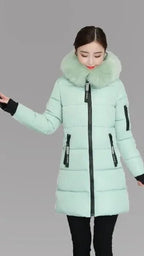 Lange winterjas dames parka gewatteerd met bontkraag en capuchon 4