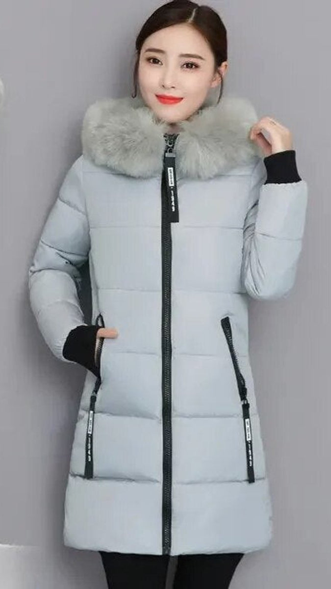 Lange winterjas dames parka gewatteerd met bontkraag en capuchon 5