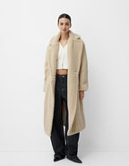 Lange winterjas dames teddy met revers en knoopsluiting 2