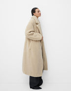 Lange winterjas dames teddy met revers en knoopsluiting 5