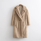Lange winterjas dames teddy met revers en knoopsluiting 6