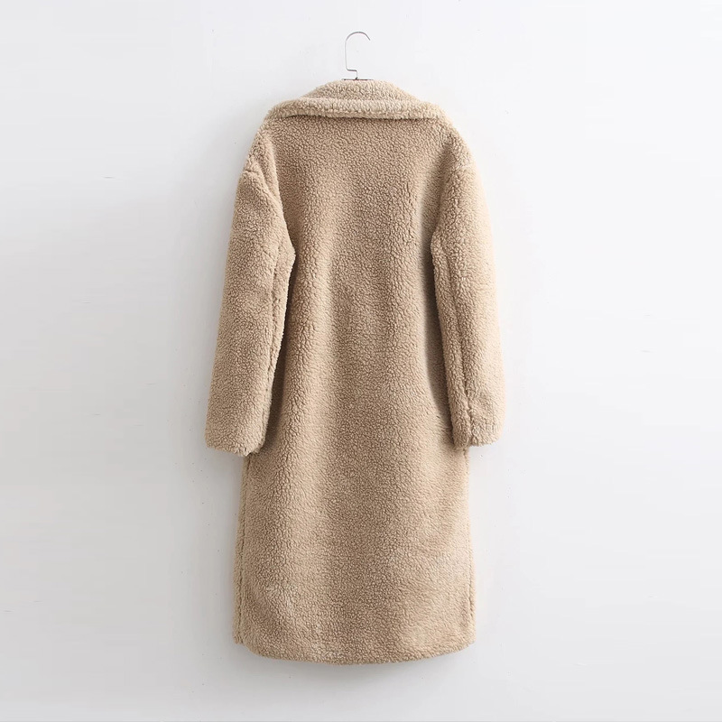 Lange winterjas dames teddy met revers en knoopsluiting 7